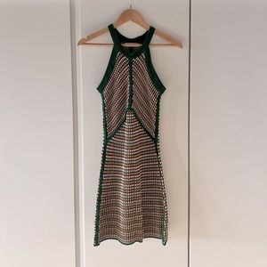 Zara Knit mini dress in green, brown, white, maroon and yellow size small